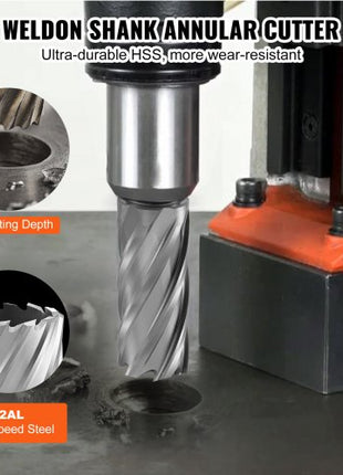 Annular Cutter Set, 6 pcs Universal Shank Mag Drill Bits, 1" to 2" Cutting Diameter, 2" Cutting Depth, M2AL High-Speed Steel, with 2 Pilot Pins and Portable Case, for Using with Magnetic Drills