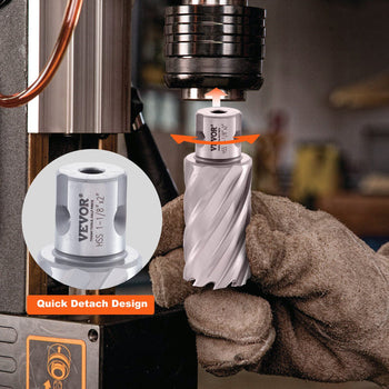 VEVOR HSS spiral drill bit with quick detach design, silver color, 1 1/8" size, ideal for metal and wood applications.