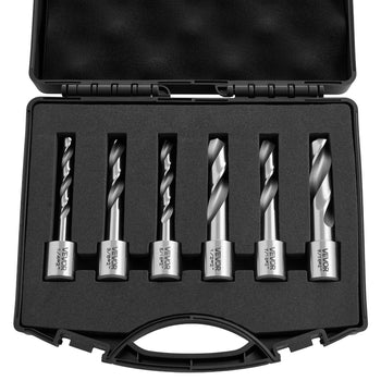Annular Cutter Set, 6 pcs Weldon Shank Mag Drill Bits Kit, 2" Cutting Depth,1/4" to 9/16" Cutting Diameter, HSS, 6 Drill Bits with Plastic Case, for Magnetic Drills, Steel, Aluminum, Copper