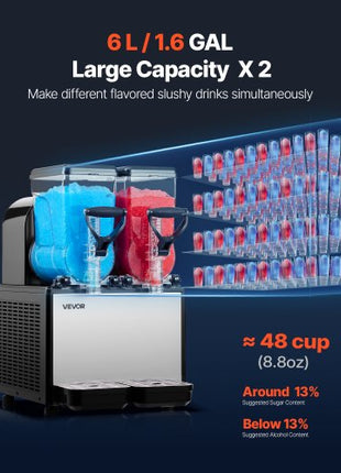 Slushie Machine, 6L/1.6Gal x 2 Tank Commercial Slushy Maker, Frozen Drink Maker with Self-Cleaning, Margarita Machine for Restaurants Bars Party for Slushie, Margaritas, Milkshake & More