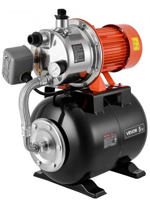 1.6 HP Shallow Well Pump with Pressure Tank, 120V 1320 GPH, Stainless Steel Irrigation Jet Pump with 5-Gal Tank, Automatic Water Booster System, 20/40 PSI Pressure Switch, for Home Garden Lawn