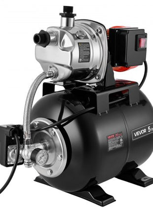 1 HP Shallow Well Pump with Pressure Tank, 120V 1000 GPH, Stainless Steel Irrigation Jet Pump with 5-Gal Tank, Automatic Water Booster System, 20/40 PSI Pressure Switch, for Home Garden Lawn