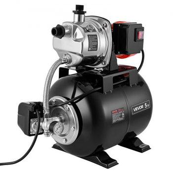 1 HP Shallow Well Pump with Pressure Tank, 120V 1000 GPH, Stainless Steel Irrigation Jet Pump with 5-Gal Tank, Automatic Water Booster System, 20/40 PSI Pressure Switch, for Home Garden Lawn