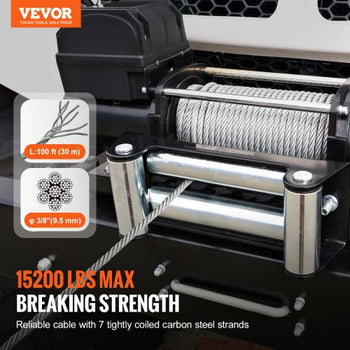 Galvanized Steel Winch Cable, 3/8 Inch x 100 Feet 15,200 lbs Breaking Strength, Wire Winch Rope with Swivel Hook, Towing Cable Heavy Duty, Universal Fit for SUV, Large Off-Road Vehicle, Truck