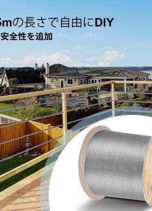 Stainless Steel Cable 3/16\"x 1000ft, T316 Marine Grade Deck Cable Railing, 1x19 Strands Construction Braided Aircraft Cable for Deck Rail String Lights Hanging Porch Fence DIY Baluster