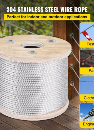 304 Stainless Steel Wire Rope Cable, 3/16", 7x19, 250 ft reel