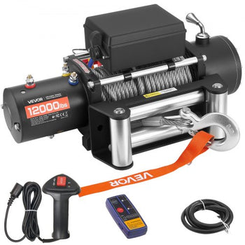 Electric Winch, 12000 lbs Load Capacity, 12V DC Truck Winch with ?0.36 in x 80 ft Steel Rope, Wireless & Wired Remote Control, IP55 Waterproof for Towing SUV Jeep Trailer Boat Off-Road Vehicle