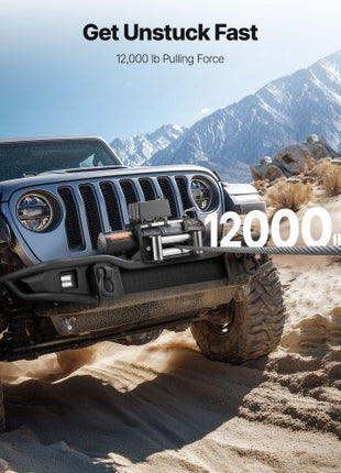 Electric Winch, 12000 lbs Load Capacity, 12V DC Truck Winch with ?7/20 in x 85 ft Steel Rope, Wireless & Wired Remote Control, Suitable for Towing SUV Jeep Trailer Boat Off-Road Vehicle