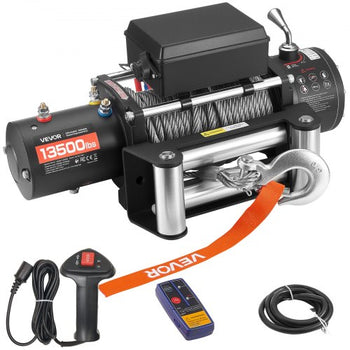 Electric Winch, 13500 lbs Load Capacity, 12V DC Truck Winch with ?3/8 in x 80 ft Steel Rope, Wireless & Wired Remote Control, IP55 Waterproof for Towing SUV Jeep Trailer Boat Off-Road Vehicle