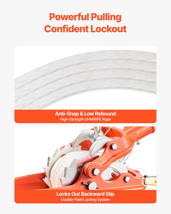 Rope Puller, 6614 lbs Pulling Capacity, Heavy Duty Ratchet Power Puller Tool with 35 ft of 0.3 in Diameter Rope & 2 Hooks, Come Along Winch for Tree Felling, Moving Boats, Road Recovery