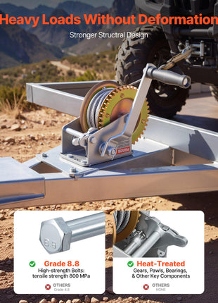 Boat Winch, 1600 lbs Hand Winch, Heavy Duty Manual Rope Crank with 32.8ft Steel Wire, Portable Two-Way Ratchet, Anti-Slip Handle, Easy Installation Gear for Boat Trailer ATV Towing