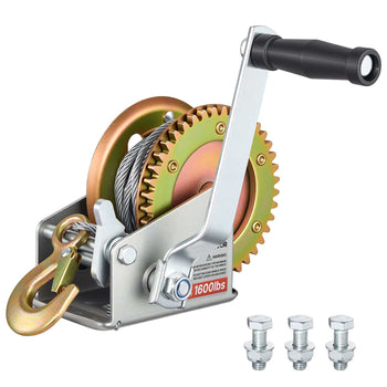 Boat Winch, 1600 lbs Hand Winch, Heavy Duty Manual Rope Crank with 32.8ft Steel Wire, Portable Two-Way Ratchet, Anti-Slip Handle, Easy Installation Gear for Boat Trailer ATV Towing