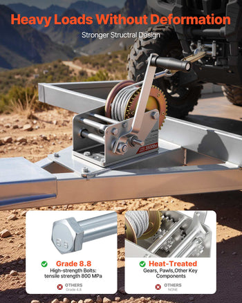 Boat Winch, 3500 lbs Hand Winch, Heavy Duty Manual Rope Crank with 32.8ft Steel Wire, Portable Two-Way Ratchet, 2 Speed Switchable, Anti-Slip Handle Gear for Boat Trailer ATV Towing