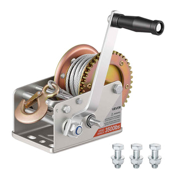 Boat Winch, 3500 lbs Hand Winch, Heavy Duty Manual Rope Crank with 32.8ft Steel Wire, Portable Two-Way Ratchet, 2 Speed Switchable, Anti-Slip Handle Gear for Boat Trailer ATV Towing