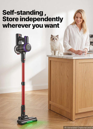 Cordless Vacuum Cleaner 400W 40kPA Cordless Stick Vacuum Cleaner, For Home Hard Floor Carpet Pet Hair, 45-Min Runtime, Rechargeable, Lightweight Handheld, with LED Display, 4 Brush Heads