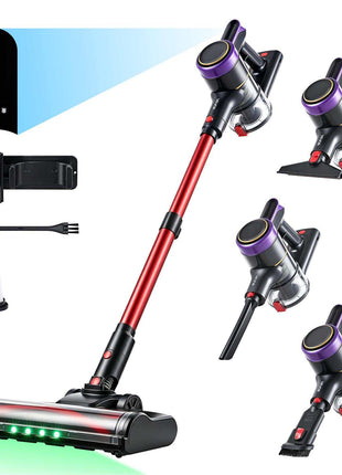 Cordless Vacuum Cleaner 400W 40kPA Cordless Stick Vacuum Cleaner, For Home Hard Floor Carpet Pet Hair, 45-Min Runtime, Rechargeable, Lightweight Handheld, with LED Display, 4 Brush Heads