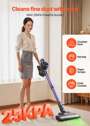 Cordless Vacuum Cleaner, 25KPA Max Powerful Suction, Rechargeable Anti-Tangle Stick Vacuum with Dust Cup, Lightweight Handheld Vac with 35mins Runtime for Home, Carpet, Pet Hair, Hard Floor