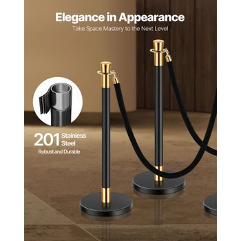 Stanchions and Velvet Ropes, 6 Pcs Crowd Control Barriers with 4 Black Velvet Ropes, Stainless Steel Stanchion Post Queue with Sand Injection Hollow Base for Theater, Wedding, Party Supplies