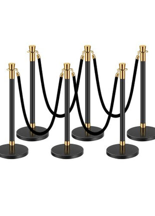 Stanchions and Velvet Ropes, 6 Pcs Crowd Control Barriers with 4 Black Velvet Ropes, Stainless Steel Stanchion Post Queue with Sand Injection Hollow Base for Theater, Wedding, Party Supplies