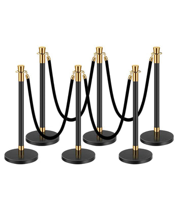Stanchions and Velvet Ropes, 6 Pcs Crowd Control Barriers with 4 Black Velvet Ropes, Stainless Steel Stanchion Post Queue with Sand Injection Hollow Base for Theater, Wedding, Party Supplies