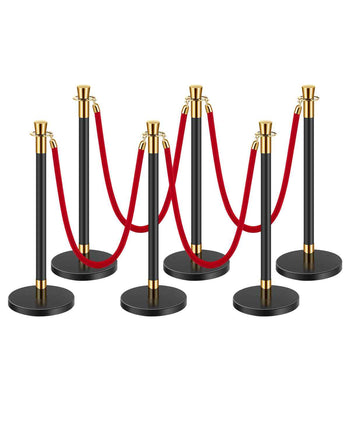 Stanchions and Velvet Ropes, 6 Pcs Crowd Control Barriers with 4 Red Velvet Ropes, Stainless Steel Stanchion Post Queue with Sand Injection Hollow Base for Theater, Wedding, Party Supplies