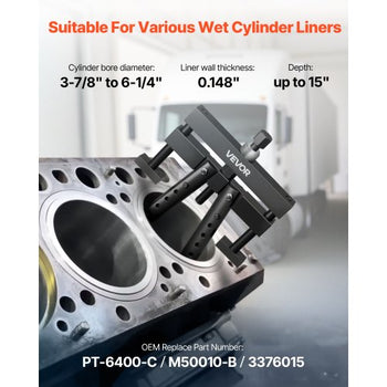 Universal Cylinder Liner Puller Assembly, Used for Mack Cummins Cat on Wet Liner from 3-7/8 in to 6-1/4 in Bore, Diesel Engine Cylinder Liner Removal Tool, Replace PT-6400-C, M50010-B, 3376015