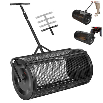Compost Spreader, 36" Wide Peat Moss Spreader with Push/Tow Handle, 4 Heights Adjustable, Powder-Coated Steel Garden Peat Moss Roller, Heavy Duty Grass Seed Roller for Planting Seeding, Black