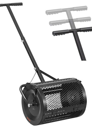 Compost Spreader, 16.5" Wide Peat Moss Spreader with T Shaped Handle, 3 Heights Adjustable, Powder-Coated Steel Garden Peat Moss Roller, Heavy Duty Grass Seed Roller for Planting Seeding, Black