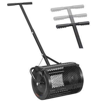 Compost Spreader, 16.5" Wide Peat Moss Spreader with T Shaped Handle, 3 Heights Adjustable, Powder-Coated Steel Garden Peat Moss Roller, Heavy Duty Grass Seed Roller for Planting Seeding, Black