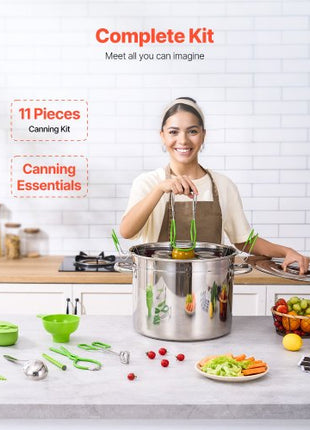 Canning Supplies Starter Kit, 11 Pieces Stainless Steel Water Bath Canning Kit for Beginners, Canning Tools Set: Pot, Rack, Lid, Ladle, Funnel, Tongs, Jar Lifter, Wrench, Measuring Cup