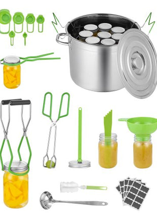 Canning Supplies Starter Kit, 11 Pieces Stainless Steel Water Bath Canning Kit for Beginners, Canning Tools Set: Pot, Rack, Lid, Ladle, Funnel, Tongs, Jar Lifter, Wrench, Measuring Cup