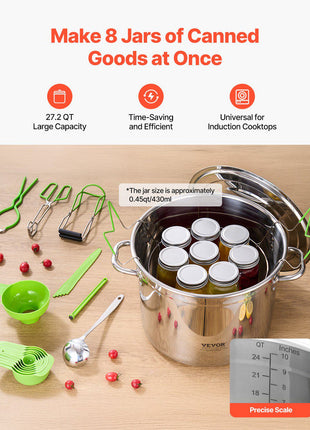 Canning Supplies Starter Kit, 11 Pieces Stainless Steel Water Bath Canning Kit for Beginners, Canning Tools Set: Pot, Rack, Lid, Ladle, Funnel, Tongs, Jar Lifter, Wrench, Measuring Cup