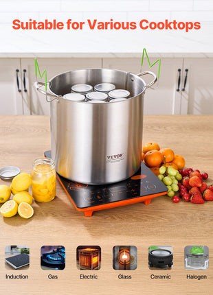 21 QT Canning Pot with Rack and Lid, Stainless Steel Waterbath Canner with Dual Handle and Glass Lid, Compatible with All Cooktops: Induction, Gas, Electric, Glass, Ceramic, Halogen