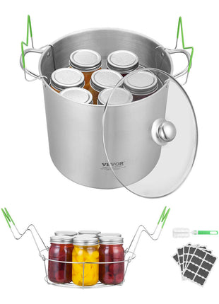 21 QT Canning Pot with Rack and Lid, Stainless Steel Waterbath Canner with Dual Handle and Glass Lid, Compatible with All Cooktops: Induction, Gas, Electric, Glass, Ceramic, Halogen