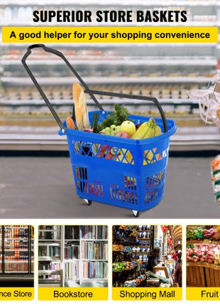 Shopping Basket with Handle on Castors- Blue Pack of 6