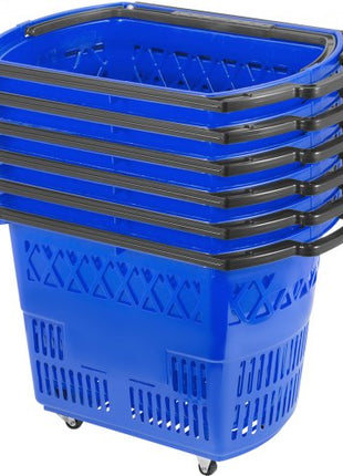 Shopping Basket with Handle on Castors- Blue Pack of 6