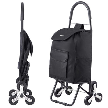 Stair Climber Trolley Dolly, 36L Folding Shopping Cart, Grocery Cart Trolley Laundry Stair Climbing Handcart with 6 Wheels & Oxford Cloth Bag, Foldable Cart for Shopping Grocery Laundry, Black