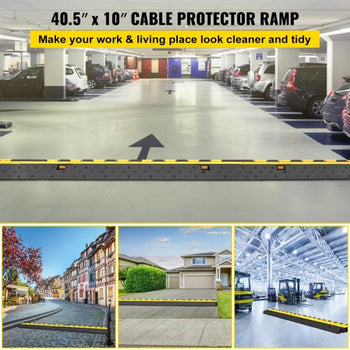 5-Set Rubber Cable Guard, Dual-Channel, Durable 66,000 lbs Capacity, Wire & Hose Protection Speed Bump for Driveways (2-Channel, 5 Sets-66,000 lbs)