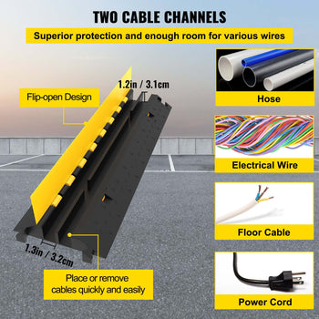 5-Set Rubber Cable Guard, Dual-Channel, Durable 66,000 lbs Capacity, Wire & Hose Protection Speed Bump for Driveways (2-Channel, 5 Sets-66,000 lbs)