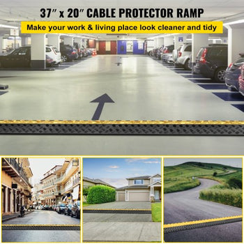 Rubber Cable Guard, 3-Channel, 2 x 2.3 in - Durable Cord Protection Ramp for Driveways, 6600 lbs Capacity