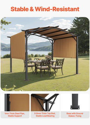 10 x 10 ft Outdoor Pergola, Arched Top Metal Pergola, Retractable Pergola with Sun Shade Canopy,  Large Patio Shelter Pavilion, Heavy Duty Garden Pergola for Deck Backyard Porch Poolside