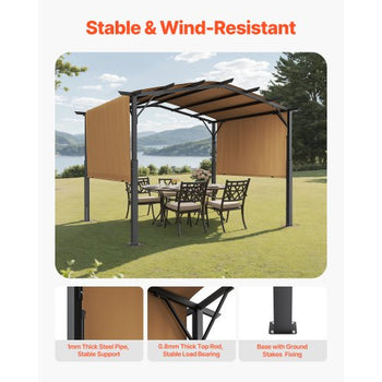 10 x 10 ft Outdoor Pergola, Arched Top Metal Pergola, Retractable Pergola with Sun Shade Canopy,  Large Patio Shelter Pavilion, Heavy Duty Garden Pergola for Deck Backyard Porch Poolside