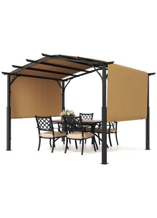 10 x 10 ft Outdoor Pergola, Arched Top Metal Pergola, Retractable Pergola with Sun Shade Canopy,  Large Patio Shelter Pavilion, Heavy Duty Garden Pergola for Deck Backyard Porch Poolside