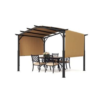 10 x 10 ft Outdoor Pergola, Arched Top Metal Pergola, Retractable Pergola with Sun Shade Canopy,  Large Patio Shelter Pavilion, Heavy Duty Garden Pergola for Deck Backyard Porch Poolside