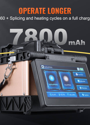 Fiber Fusion Splicer 4 Motors, Clad Alignment Fiber Optic Splicer 6s Splicing & 13s Heating, Fiber Splicer Machine with 5" Touch Screen, 3 in 1 Fiber Holder, 7800mAh Battery for SM MM DS NZDS