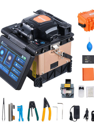 Fiber Fusion Splicer 4 Motors, Clad Alignment Fiber Optic Splicer 6s Splicing & 13s Heating, Fiber Splicer Machine with 5" Touch Screen, 3 in 1 Fiber Holder, 7800mAh Battery for SM MM DS NZDS