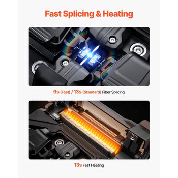 Fiber Fusion Splicer 6 Motors, Core & Clad Alignment Fibers Optic Splicer with 6s Fast Splicing and 13s Heating, 5" Touch Screen, 3 in 1 Fiber Holder, 7800mAh Battery for SM MM DS NZDS Fibers