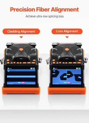Fiber Fusion Splicer 6 Motors, Core & Clad Alignment Fibers Optic Splicer with 6s Fast Splicing and 13s Heating, 5" Touch Screen, 3 in 1 Fiber Holder, 7800mAh Battery for SM MM DS NZDS Fibers