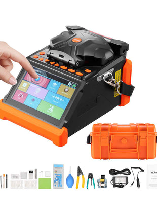 Fiber Fusion Splicer 6 Motors, Core & Clad Alignment Fibers Optic Splicer with 6s Fast Splicing and 13s Heating, 5" Touch Screen, 3 in 1 Fiber Holder, 7800mAh Battery for SM MM DS NZDS Fibers