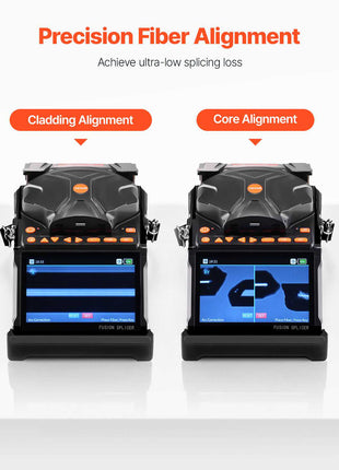 Fiber Fusion Splicer 6 Motors, Core & Clad Alignment Fibers Optic Splicer with 6s Fast Splicing and 13s Heating, 5" LCD Screen, 3 in 1 Fiber Holder, 7800mAh Battery for SM MM DS NZDS Fibers
